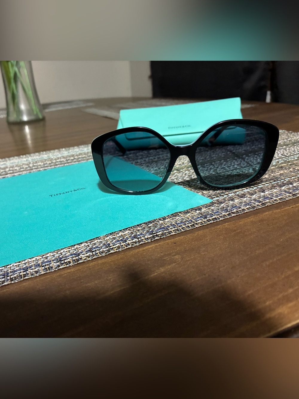 Tiffany & Co. Black Cat Eye Sunglasses Authentic Made in Italy w/ Case & Cloth